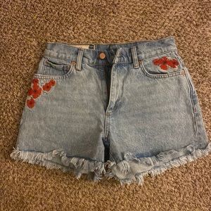 MARINE LAYER Whitewashed Sasha Denim Cutoff Shorts Boho Embroidered Raw Hem 27